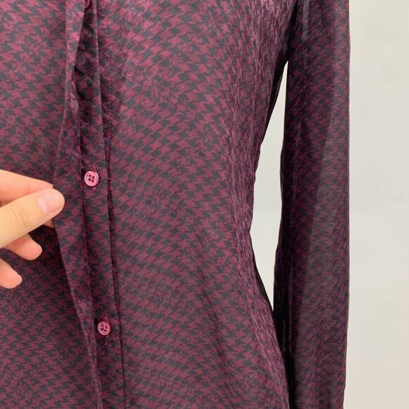 Joie Shirt Womens XS Extra Small Burgundy Mintee Houndstooth Hidden Buttons - Picture 4 of 14